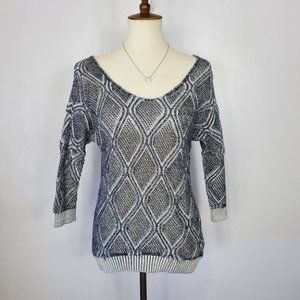 Aeropostale Navy White Crochet Dolman Sleeve 100% Cotton Knit Sweater Size S